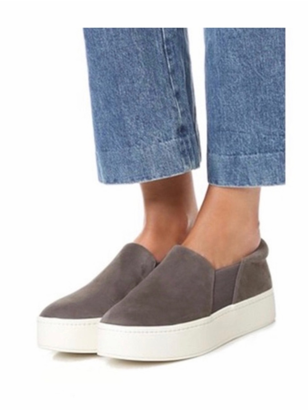 Vince Gray Suede Slip-On Platform Sneakers Size 9